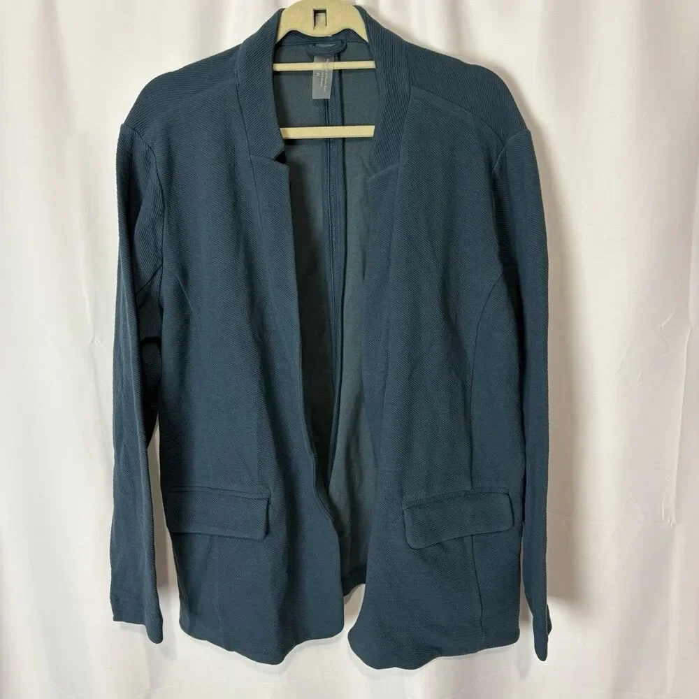 zuda Textured Ponte Blazer W/ Notched Collar Horizon Blue XL Work Office Stretch